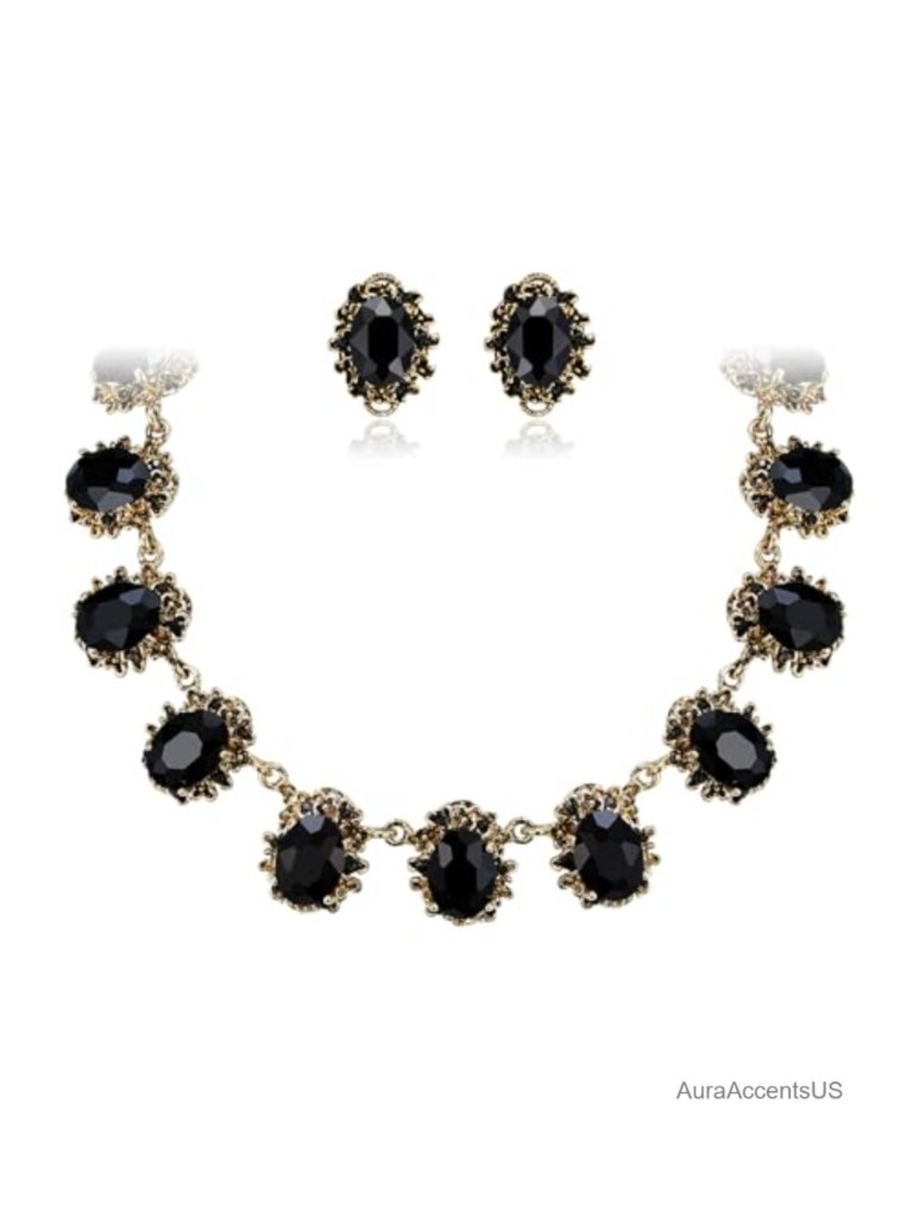Victorian Crystal Jewelry Set Necklace & Earrings Zinc Alloy Prom Wedding